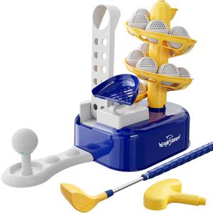 EagleStone Toddler Golf Set with Foot Pedal Launcher, Kids Golf Toy for Ages 3-8, Includes Adjustable Golf Club, 15 Balls & Golf Cart, Indoor&Outdoor Sports Gift for Boys and Girls (Blue)