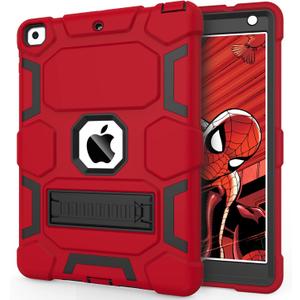 CCMAO iPad 6th Generation Cases, iPad 5th Generation Case, iPad 9.7 Case, iPad Air 2 Case, Hybrid Shockproof Rugged Drop Protection Case Built with Kickstand for Kids Boys Girls, Red+Black (03 Red+Black)