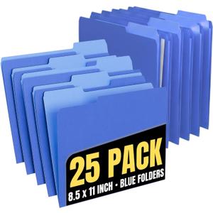 1InTheOffice Blue File Folders Top-Tab File Folders, 3 Tab, Blue Folders, Letter Size, 25/Pack