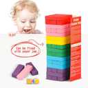 Wooden Blocks Stacking Games, 48PCS Tumbling Stacking Blocks Game for Kids and Families, Wood Colorful Balancing Blocks Montessori Toys for Kids with Storage Bag