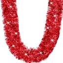 2 Pcs Shiny Red Tinsel Garland - 65.6 FT Metallic Twisted Hanging Christmas Decorations for Xmas Tree, Home, Party, Indoor/Outdoor Decor
