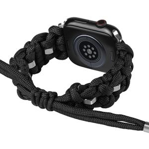 Paracord Band Compatible with Apple Watch iWatch Bands 38mm 40mm 41mm 42mm 44mm 45mm Women Men, Adjustable Survival Tactical Paracord Wristband with Stainless Steel Hex Nuts for iWatch Series SE 7/6/5/4/3/2/1 (Black)