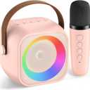 Mini Karaoke Machine for Kids Adults, Portable Bluetooth Speaker with Wireless Microphone, for Girls 4,5,6,7,8,9,10,12 Year Old Karaoke Toys Birthday Gifts Home Party (Pink color 1 Mic)
