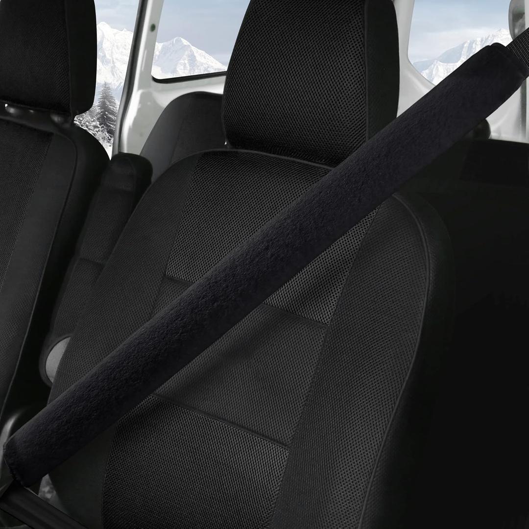 LACDL Extra Long Seatbelt Cover Super Soft Furry for Adults Kids Women & Men, Thick Plush Full Car Seat Belt Strap Cushion, Fluffy Shoulder Pad Protector, Auto Interior Accessories, 1pc, Black, 39.5in