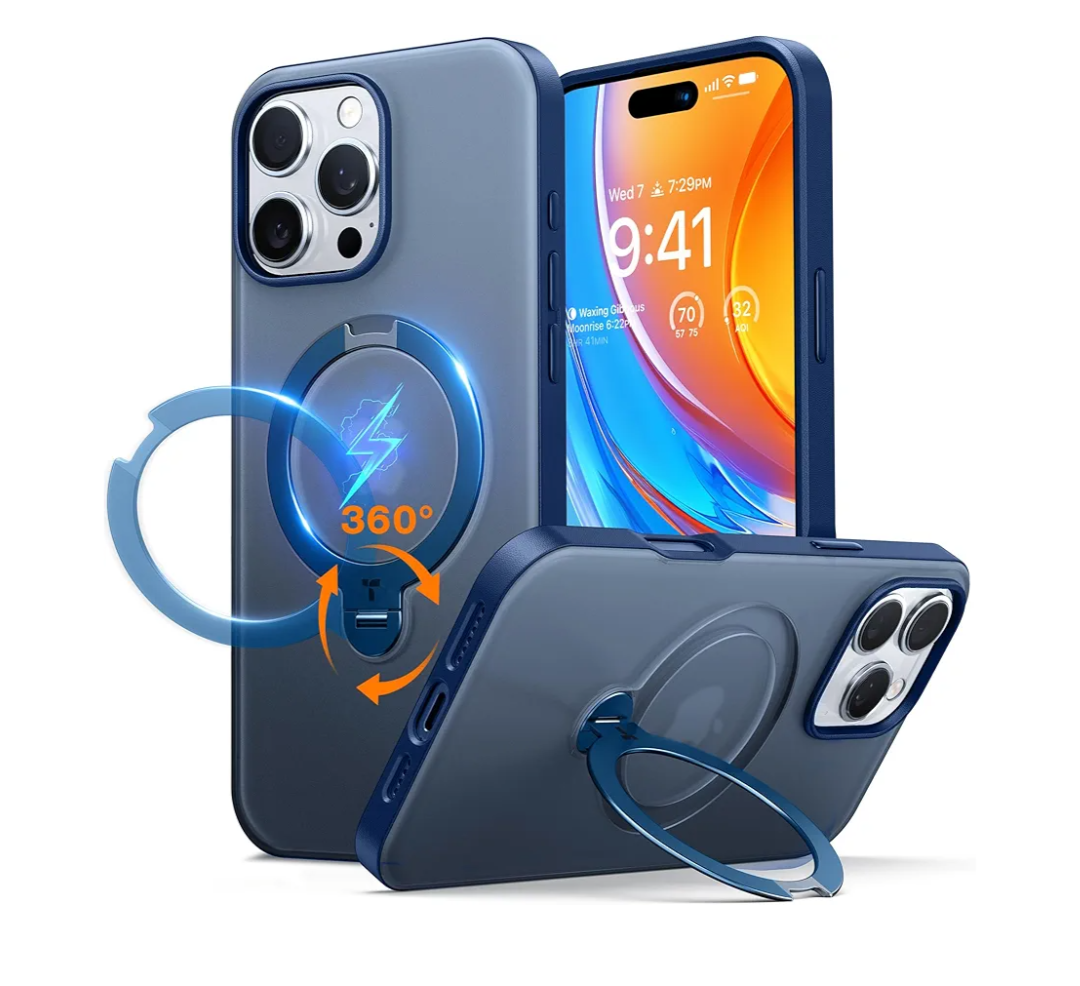TORRAS 360° Spin Magnetic Stand for iPhone 16 Pro Max Case, Fit for MagSafe, 12FT Mili-STD Protective Case for 16 Pro Max Phone Case with Kickstand Rotatable, Ostand Spin, Navy Blue 6.9 inch
360° Spin, Fit for MagSafe, 12FT, Mili-STD, with Kickstand