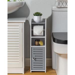 AOJEZOR Toilet Paper Holder Stand: Small Bathroom Storage Cabinet Mini - Light Grey - White (23.2H inch)