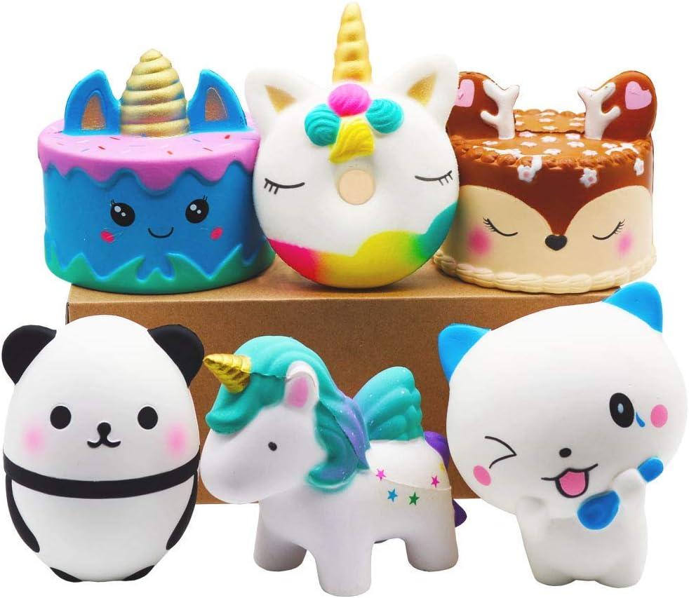 YOAUSHY 6 Pcs Squishies Toy Jumbo Slow Rising Horse, Cake, Donut, Panda, Spoon Cat Set for Kids Party Favors Stress Relief Toys