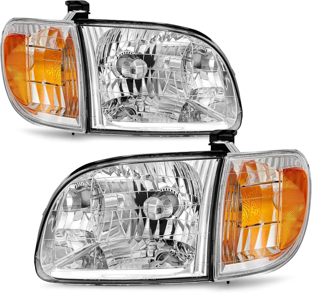 Headlight Assembly Compatible with 2000-2004 Toyota Tundra Double Cab Only & 2000-2004 Toyota Sequoia Headlamp with Turn Signals L & R Bulbs Not Included