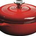 Lodge 3 Quart Enameled Cast Iron Dutch Oven with Lid Dual Handles Oven Safe up to 500 F or on Stovetop - Use to Marinate, Cook, Bake, Refrigerate and Serve Island Spice Red