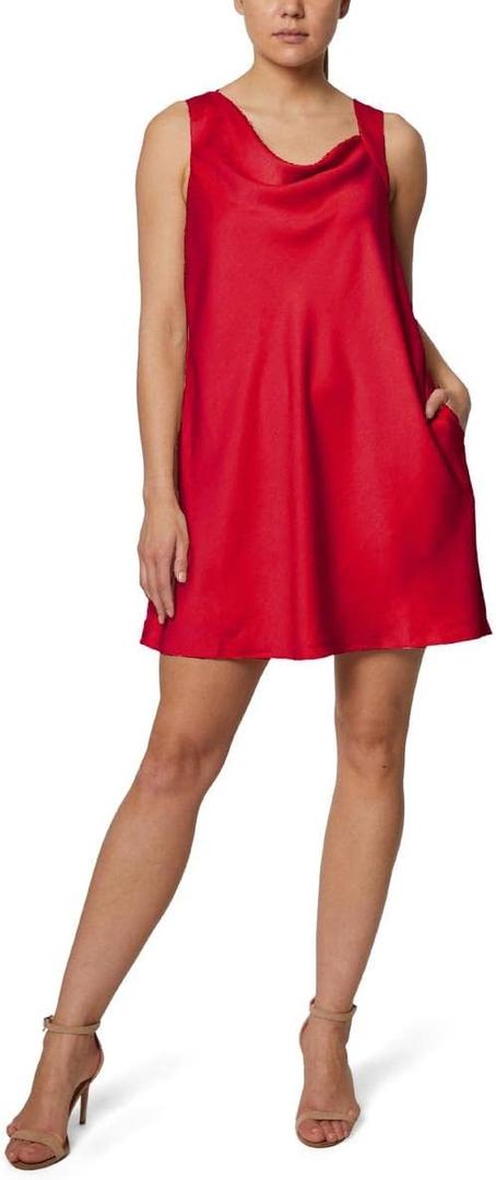 Laundry by Shelli Segal Women's Asymmetrical Cowl Neck Mini Dress (16, Poppy Red)