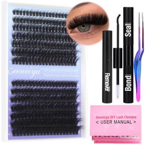 Geeneiya Full Lash Extension Kit Cluster Eyelash Extension Kit Clusters Individual Lashes Kit with Lash Bond and Seal Glue, Lash Remover, Lash Applicator, User Manual for Beginners(60P+80P, 280Pcs)