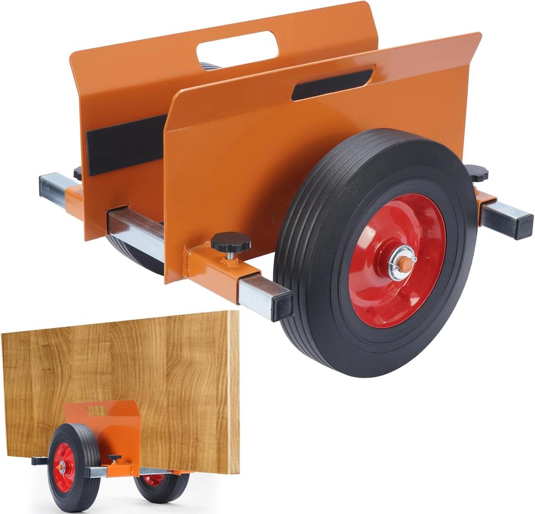 lukar Heavy Duty Panel Dolly 1100LBS Capacity Door Dolly Panel Mover, Adjustable Clamp Panel Cart with 10" Solid Rubber Wheels, Drywall Mover for for Wood Panels, Doors and Drywall Sheet (Orange)