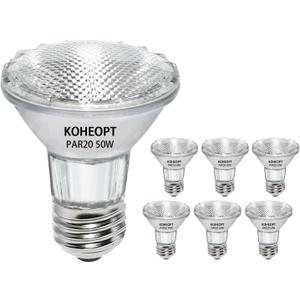 Flood 50W 120V Bulbs, 6 Pack 50 Watt PAR20 Halogen Bulb 2250 Lumens, Dmimable Par20 E26 50W 120V Eco Halogen Light Bulb Warm White 2700K Reflector for Track Lighting & Range Hood