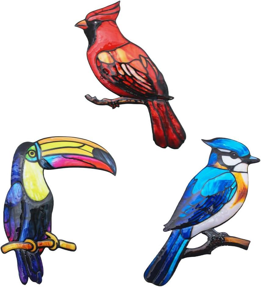 3 Pcs Metal Birds Wall Art Garden Decor, Cardinal Outdoor Wall Art Patio Fence Yard Decoration, 3D Colorful Birds Wall Hanging Sculpture for Garden Outside Livingroom