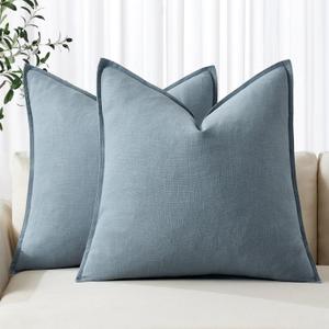 MIULEE Decorative Linen Pillow Covers 18x18 Inch Blue Grey Boho Farmhouse Neutral Couch Throw Pillows for Bed Pack of 2 Accent Coastal Modern Pillowcase Summer Sofa Living Room Home Decor