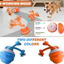 Interactive Dog Toy, Motion-Activated & Automatic Rolling, USB Rechargeable Smart Dog Ball with Teaser Rope & Squeaky Sound for Small & Medium Dogs, Puppy Stimulation Toy Orange & Blue (Orange)
