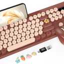 Wireless Keyboard and Mouse Combo, Retro Round Keycaps, Full-Size Cute Typewriter Keyboard with Large Phone/Tablet Holder, Auto-Sleep, 2.4GHz Cordless Connection for Windows/PC/Laptop (Wine Red)