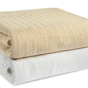 Santa Rosa Blanket, 100% Cotton Herringbone, Queen 90x90, 5.5 lbs, White
