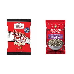 Popcorn, Indiana Popcorn, Original Movie Theater, 5.5 Ounce (Pack of 6) Movie Theater Butter + Popcorn, Indiana Drizzlecorn, Black & White, 6 Ounce Bag (Pack of 6) Best By July 11, 2025