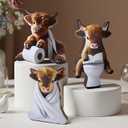 3 Pcs Highland Cow Funny Bathroom Decor Farmhouse Highland Cow Bath Decoration Rustic Western Cattle Table Wooden Signs for Restroom Bathroom Toilet Half Bath Shelf Counter Dcor