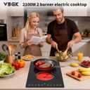 VBGK 2 burner Electric Cooktop,110V 2100W Electric Stove Top with LED touch Control,9 Power Levels, Kids Lock & 2H Timer,Overheat Protection stove,12 Inch 2 burner cooktop
