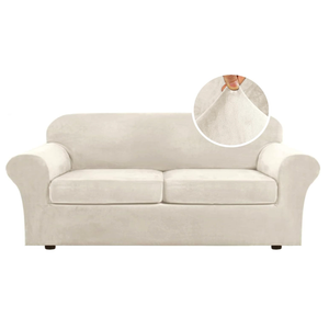 H.VERSAILTEX Real Velvet Plush 3 Piece Stretch Sofa Covers Couch Covers for 2 Cushion Couch Sofa Slipcovers Width Up to 90 Inch Feature Thick Soft Stay in Place (Large Sofa, Ivory)