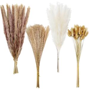 Dried Pampas Grass Decor, 100 Stems Bouquet with Bunny Tails & Reed Grass, Boho Dried Flowers for Wedding, Home Table Centerpieces, Rustic Farmhouse Party Decorations