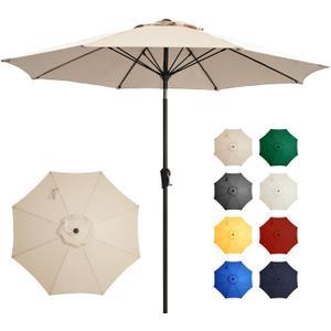 Ayge 9FT Large Outdoor Patio Umbrella Market Table Umbrella-UV Resistant, Easy Push Button Tilt and Crank, 8 Sturdy Fiberglass Ribs Heavy-Duty Pool Umbrella for Deck, Backyard,Garden, Beige