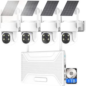 4MP Wireless WiFi Solar Power Security Camera System with 1T Hard Drive, Outdoor Surveillance Solar Energy Camera NVR Kit with Two-Way Audio, Color Night Vision
