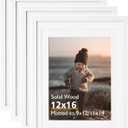KINLINK 12x16 Picture Frame White - Solid Wood Frames with Acrylic Plexiglass for Pictures 11x14/9x12 with Mat or 12x16 without Mat, Tabletop and Wall Display Photo Frame, Set of 4