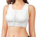 BRABIC Front Closure Post Surgical Compression Everyday Bra for Women Mastectomy with Removable Breast Support Band White, M