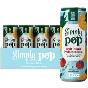 Simply POP Prebiotic Soda Fruit Punch Cans, 12 fl oz, 12 Pack BBD 06/01/202