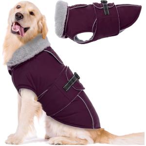 Lelepet Warm Dog Coat Waterproof Dog Jacket for Large Dogs Reflective Fleece Vest with Adjustable Buckle Hook & Loop Windproof Cold Weather Coats for Small Medium Large Dogs, Dark Purple, XXL