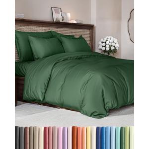 Duvet Cover Queen Size Set - Extra Soft Queen Duvet Cover 90" x 90" with 2 Pillow Shams - Hotel Luxury, Easy Care & Fade Free with Zipper Closures and Ties - Comfy, Cozy & Breathable (Emerald Green)