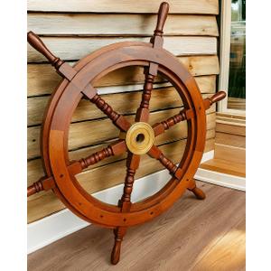Bhartiya Handicrafts Nautical Ship Wheel for Wall Decor Rustic Wooden Pirate Boat Steering Wheel with Brass Hub  Handmade Captains Wheel for Nautical, Beach & Coastal Dcor (24 Inch)