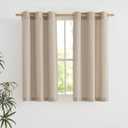 NICETOWN Taupe Short Linen Curtains for Kitchen, Thick Flax Small Window Treatments Semi Sheer Privacy Assured with Light Through for Cafe/Bathroom, W42 x L48, 2 Panels