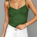 Tankaneo Womens Summer Y2k Spaghetti Strap Tops V Neck Slim Fit Backless Crop Tops Going Out Ruched Cami Shirts (Green)