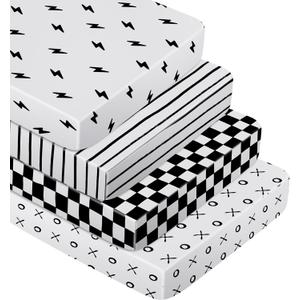Moukeren 4 Pcs Black and White Crib Sheets for Baby Microfiber Baby Bassinet Soft Sheets Crib 52" x 28" for Standard Cribs Nursery Bedding