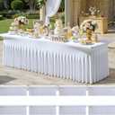 8Pack White Spandex Tablecloths for 8 Foot Rectangle Tables, Wrinkle Free Stretchy Fitted 8FT Table Cloths Cover Desk Skirt for Parties Weddings Birthday Banquet Baby Shower Events