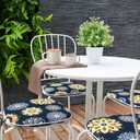 Outdoor/Indoor Chair Cushions with Ties, Waterproof All Weather Seat Cushions for Patio Furniture Home Garden Chair, Set of 2, 16x17 Inch, Bloom Medallion Cobalt