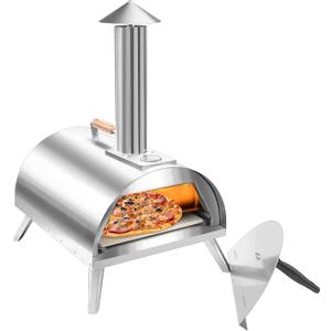 12" Wood Pellets Pizza oven with Thermometer – Portable Wood Fired Pizza stove, Stainless Steel, Quick Heat-Up, 12" Pizza Stone for Camping and Outdoor Cooking, Great Gift for Camping Enthusiasts