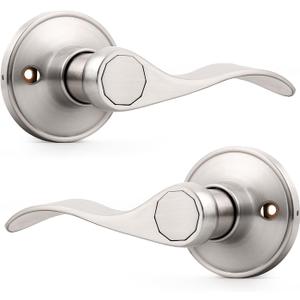Probrico Pack of Two Dummy Door Lever for Left Hand and Right Hand Brushed Nickel Interior Door Handle Wave Style Non-Turning Door Knob Stainless Steel