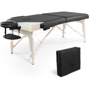 CAPHAUS Premium Memory Foam Massage Table, 84 Inch Foldable & Portable, Height Adjustable Spa Bed, Facial Cradle Salon Bed, Wooden Legs & Carry Case, 32 Inch Wide, Black