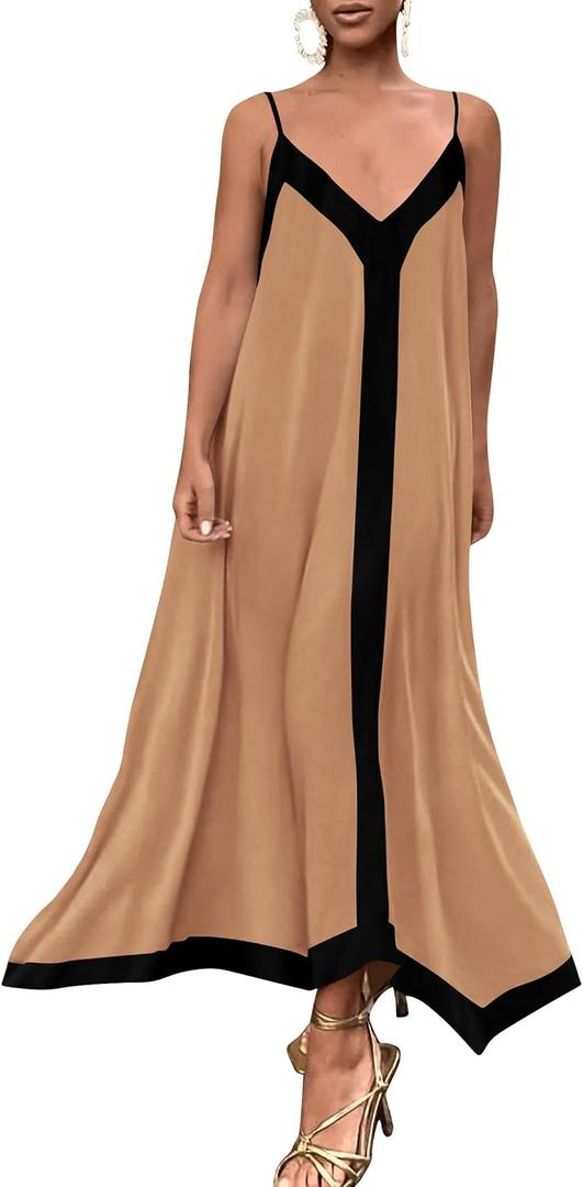 PRETTYGARDEN Womens Maxi Dress 2026 Summer Sundress V Neck Spaghetti Strap Flowy Elegant Party Dresses Beach Vacation Clothes (S)