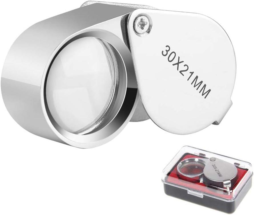 KINGMAS Pocket Jewelry Loupe 30x 21mm Jewelers Loop Eye Magnifying Glass Foldable Magnifier