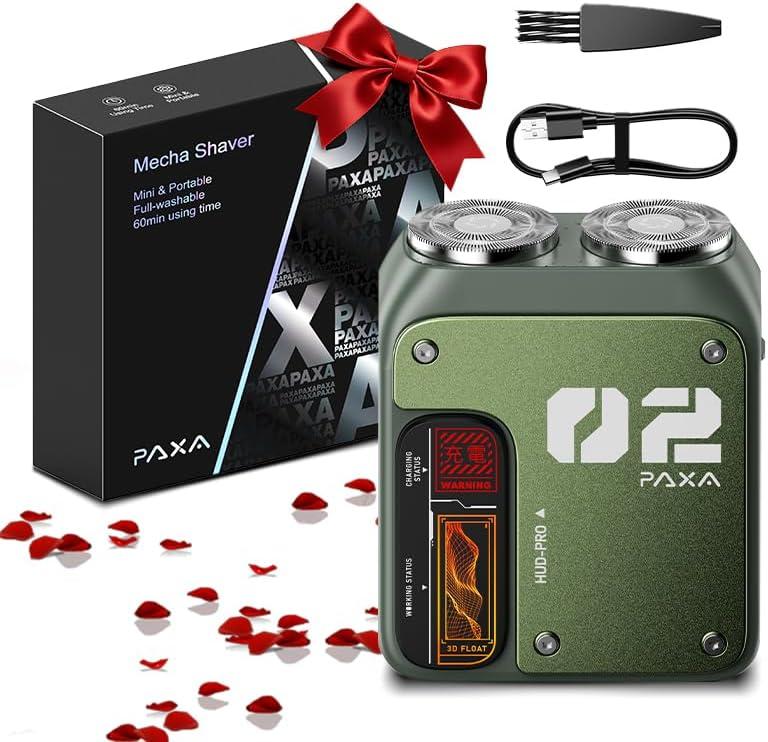 PAXA Mini Electric Shaver for Men,9000Rpm Electric Razor for Men,Magnetic Dual-Head Rotary Pocket Shaver IPX7 Waterproof Wet & Dry for Shaving Face,USB-C Rechargeable for Home,Car,Travel(Green)