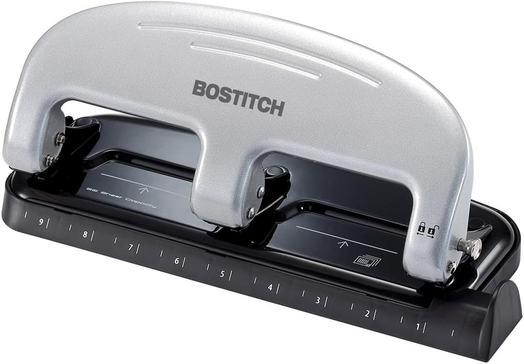 Bostitch Office EZ Squeeze 3-Hole Punch, 20 Sheet Capacity, Reduced Effort, No Jam Technology, Silver