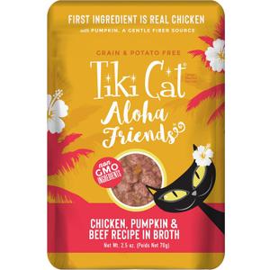 Tiki Cat Aloha Friends Wet Cat Food, Chicken, Pumpkin & Beef, 2.5 oz. Pouch (12 Count) (EXP 08/24/26)