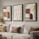 3D Textured Framed Neutral Wall Art, Brown Tan Beige Geometric Texture Artwork for Walls, 3 Piece Minimalist Modern Sandstone Art Painting for Living Room Hallway Office Kitchen Wall Decor, 16x24 Inch