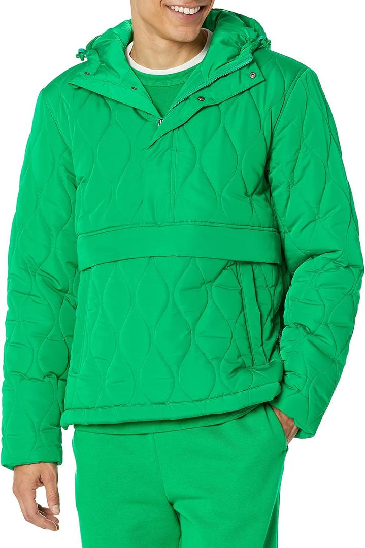 Amazon Essentials Mens Anorak Hooded Quarter-Zip Puffer Coat (X-Large, Green)